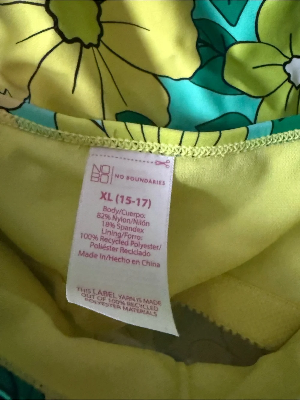 No Boundaries Teal & Yellow Floral Girls' Swim Top